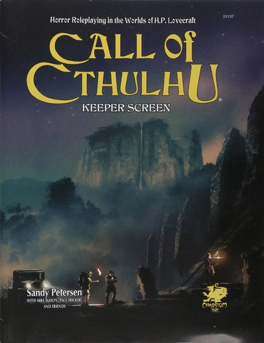 Call of Cthulhu Keeper Screen: Horror Roleplaying in the Worlds of H.P. Lovecraft, de Sandy Petersen. Serie Call of Cthulhu Editorial Chaosium, tapa dura, edición 7e en inglés, 2016