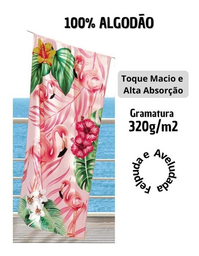 Toalha Estampada Döhler Banho Toalha de praia flamingo - rosa