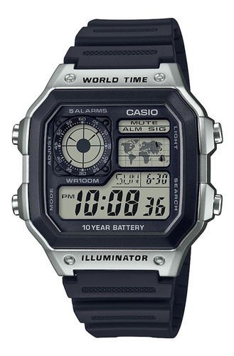 Reloj Casio World Time Para Hombres Ae1200wh-1cv Digital
