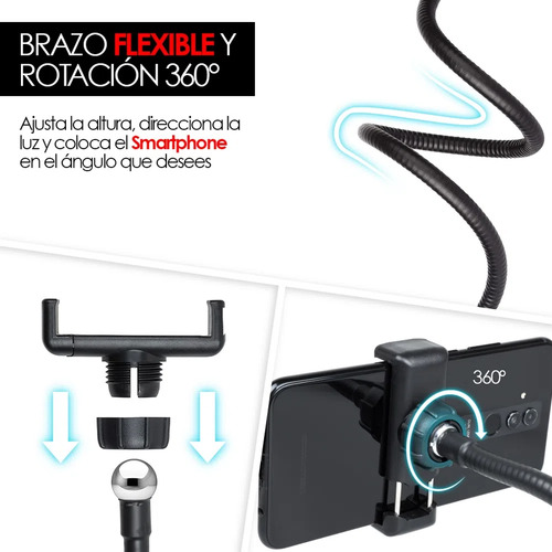 Anillo Luz Led Illuminador Con Clip Para Mesa Ele-gate Estructura Negro Luz Negro