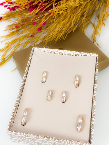 Trio De Brincos Argola Cravejadas Banhadas A Ouro 18k Garantia Feminino Hipoalergico