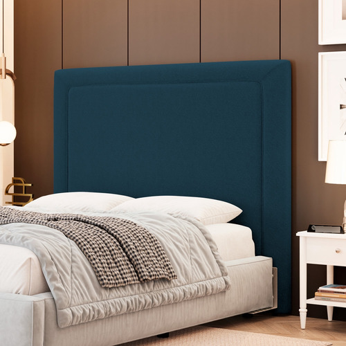 Cabeceira Cama Box King Size Alba 195cm Bouclé Azul Marinho