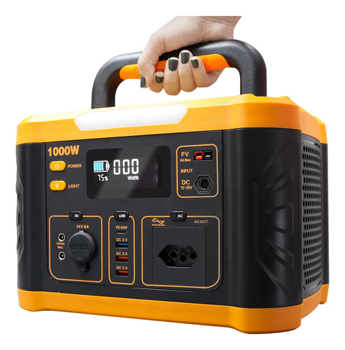 Kit Gerador E Luminaria Energia Portátil Onda Senoidal Pura 1000w 110v Bateria De 216000mah Solar Com Sensor De Movimento Usb Type-c Placa Compatível De 100w 12v Luz Led Integrada Mptt Embutido