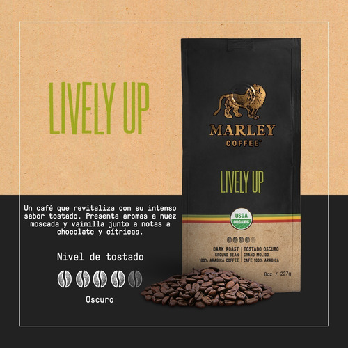 Imagen 3 de 4 de Café Marley Coffee Molido Lively Up! 227g