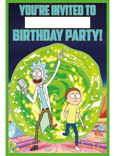 Rick Y Morty Tarjetas De Invitación Y Sobres 20 Invitaciones