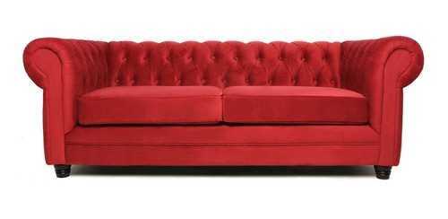 Sofá Barra Design Chesterfield 3c Velvet Rojo