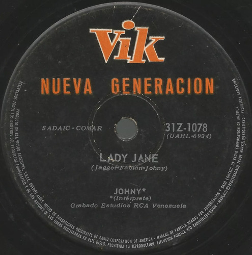 Johny Tedesco - Lady Jane / Noches En Caracas Simple Vinilo