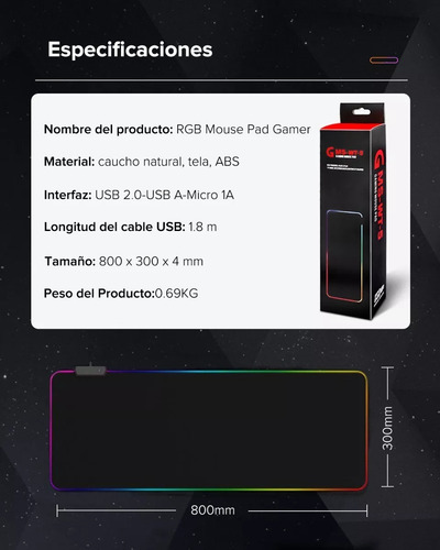 Alfombrilla De Ratón Gamer Rgb Luz Led Lonk Mouse-01b