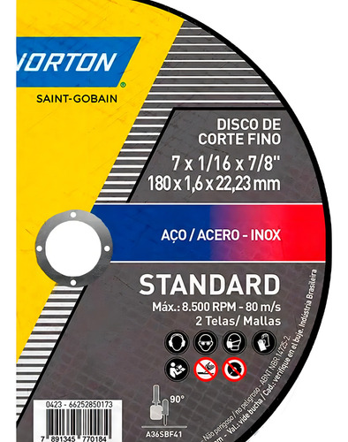 Kit Com 25 Disco De Corte 7 Polegadas 1,6 Mm Standard Norton