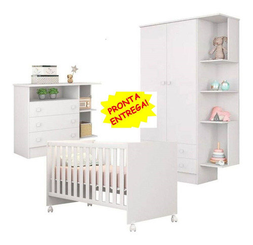 Jogo De Quarto Infantil Completo Berço Cômoda E Guarda Roupa