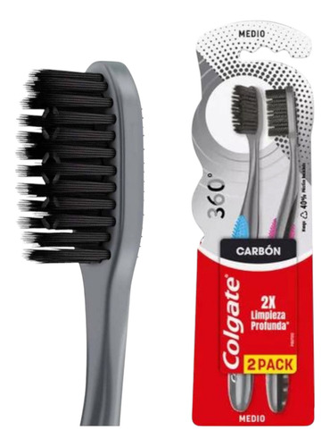 Cepillo Dental Colgate 360 Black Con Carbón 2pack Medio
