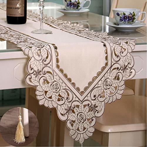 Camino De Mesa Floral Bordadov 15 X58  Beige