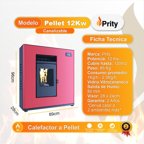 Estufa A Pellet Canalizable 120 M2 Prity