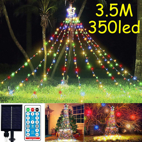 Luces De Estrella De Cascada Solar 350led Con Control Remoto