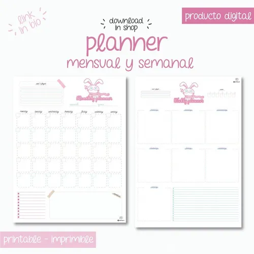 Planner Mensual Y Semanal Planificador Imprimible Digital en venta en