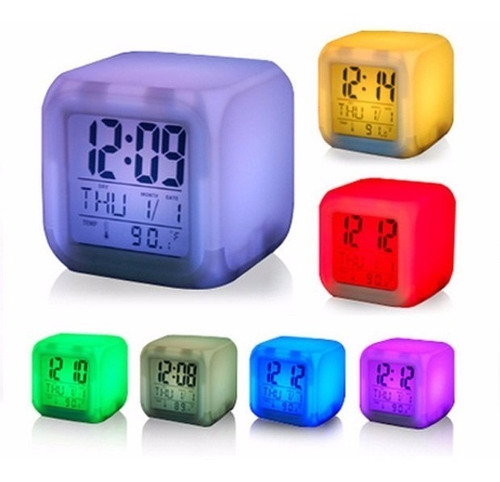 Reloj Alarma Digital Temperatura Luz Led Cambia Colores