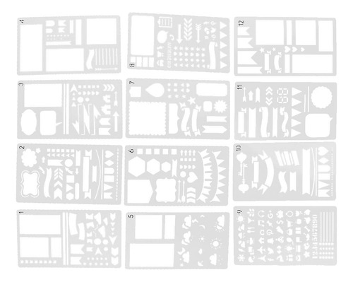 12 Plantillas De Plástico Para Diario, Plantillas De Dibujo