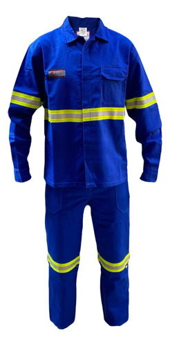 Uniforme Nr-10 Azul Royal Com Faixa Refletiva Verde C/ Prata