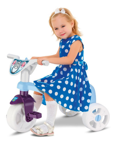 Velotrol Triciclo Motoca Princesa Azul Snow Com Empurrador Cor Snow Sem Haste