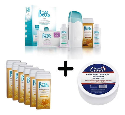 Kit Depilação + 6 Ceras Refil Depil Bella + Papel Perlon