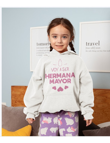 Polerón Niña Voy A Ser Hermana Mayor Corazones Brillante Estampado