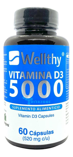 Vitamina D3 5000iu 60capsulas 520mg Cu Wellthy Se Sabor Neutro