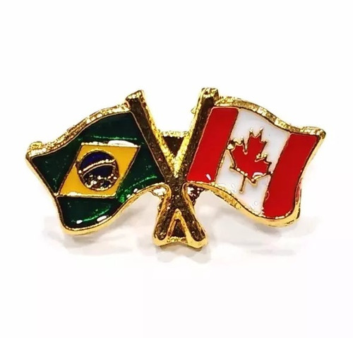 Kit 10 Bótom Pim Bandeira Brasil X Canadá Folheado A Ouro