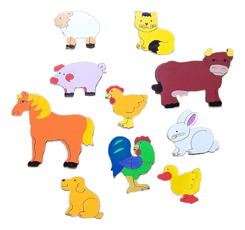 Imanes De Madera Didácticos - Animales De Granja