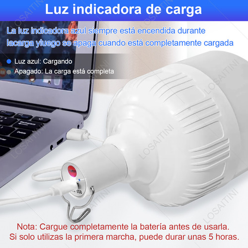 Losaitini 4pzs Portatil Recargable Emergencia Usb Lámpara Foco Led Mantenga Pulsado Para Apagar Duración 5 Horas 5 Modos De Iluminación Capacidad De La Batería 6000 Mah 10000 Lúmenes Tamaño 9,5*18,5cm