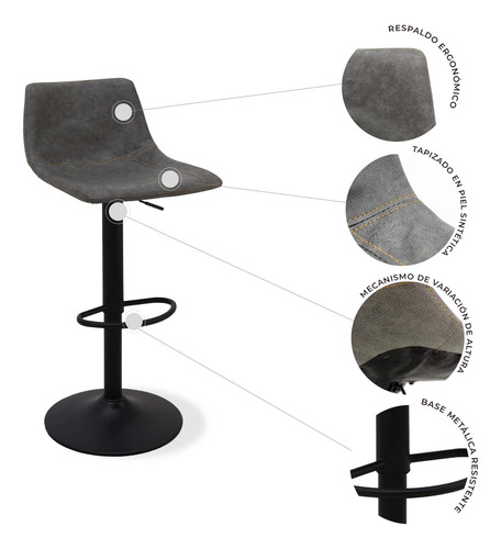 Set De 2 Bancos Ajustables De Bar Modernos Y Elegantes Gris