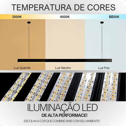 Pendente Luminária Linear Led Teto Moderno Luxuoso Sala Hall