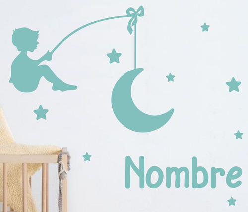 Vinilos Decorativos Infantiles Luna Nena + Nombre Estrellas