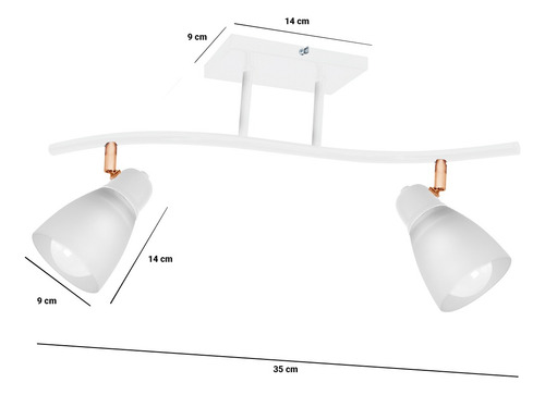 Aplique 2 Luces Spot Led Tulipa Vidrio Techo Riel Curvo E27 Estructura Blanco/Cobre