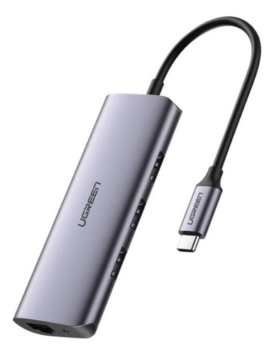 Hub 5 Em 1 Ugreen Usb-c Para 3* Usb 3.0 + Rj45 + Tipo-c Pd