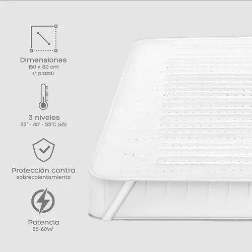 Calienta Camas Eléctrico 150 X 80 Cm 3 Niveles Color Blanco