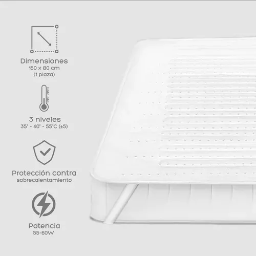 Calienta Camas Eléctrico 150 X 80 Cm 3 Niveles Color Blanco