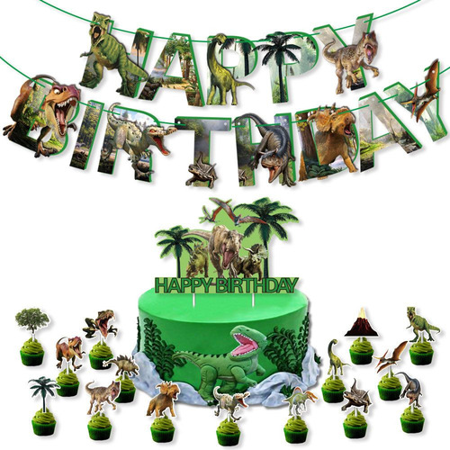 Lámina De Pancarta De Feliz Cumpleaños Con Diseño De Dinosau