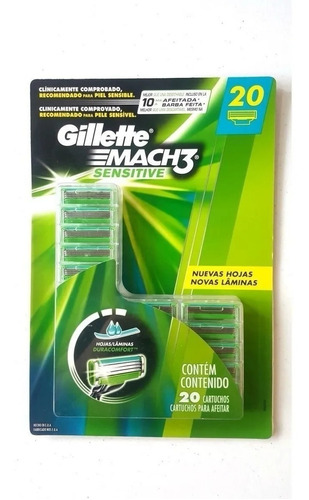 Gillette Cartuchos Mach3 Sensitive, 20 Piezas Msi