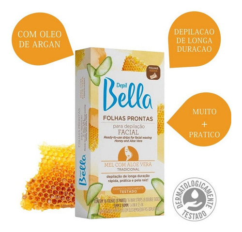 Kit 3 Cx Folhas Prontas Facial Mel C/ Aloe Vera Depil Bella
