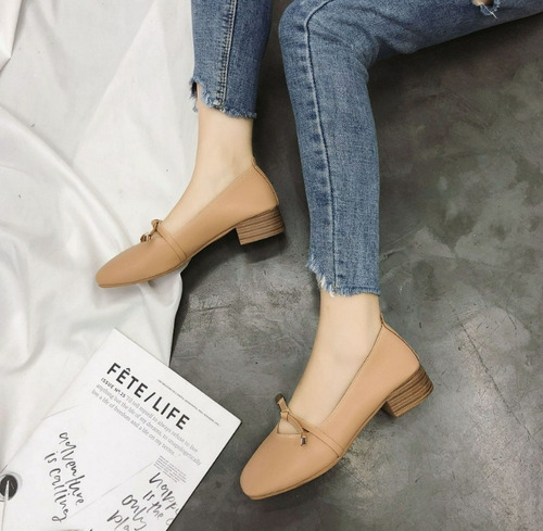 N Flats Zapatos De Tacón Bajo De Moda Retro Para Mujer