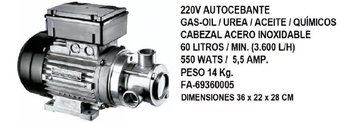 Bomba Autocebante 220v Gasoil / Urea / Aceites / Quimicos