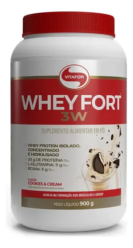 Whey Fort 3w Cookies &amp; Cream 900g Vitafor Biscoitos