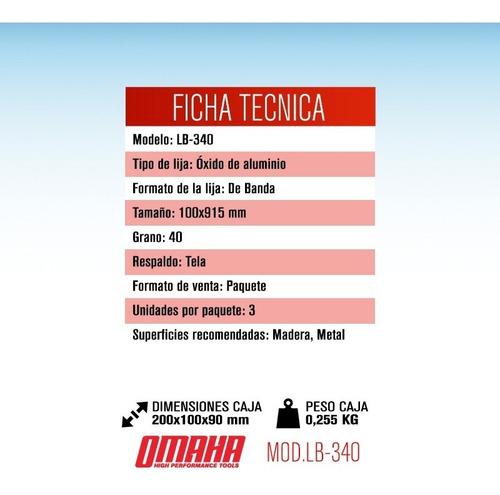 Imagen 2 de 6 de Set Lijas De Banda 100x915 Mm Omaha Grano 40 X 3 Unidades
