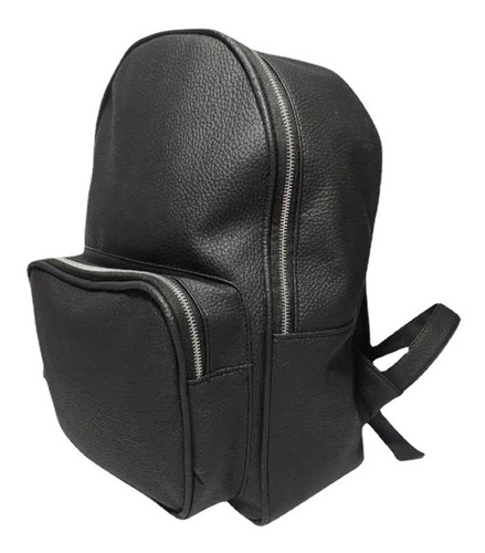 Amplia Grande Mochila Negra Porta Notebook Eco Cuero 