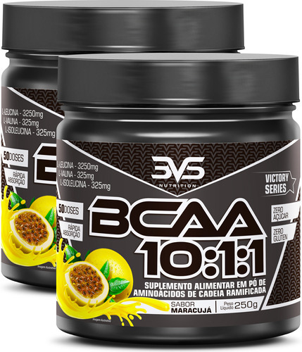 2 Unidades Do Bcaa Em Pó 10:1:1 Ultra Concentrando 250g Sabor: Maracujá - Fórmula Exclusiva Com 3900mg De Aminoácidos Por Dose