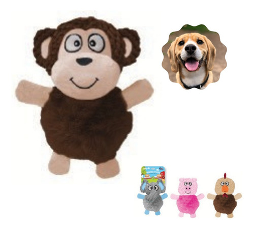 Brinquedo Pet Bichinhos De Pelúcia Resistente P/ Morder Cor Macaco Marrom Desenho Fazendinha