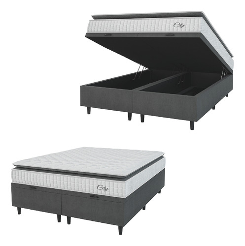 Cama box baú City casal queen molas ensacadas cor Branco/Preto