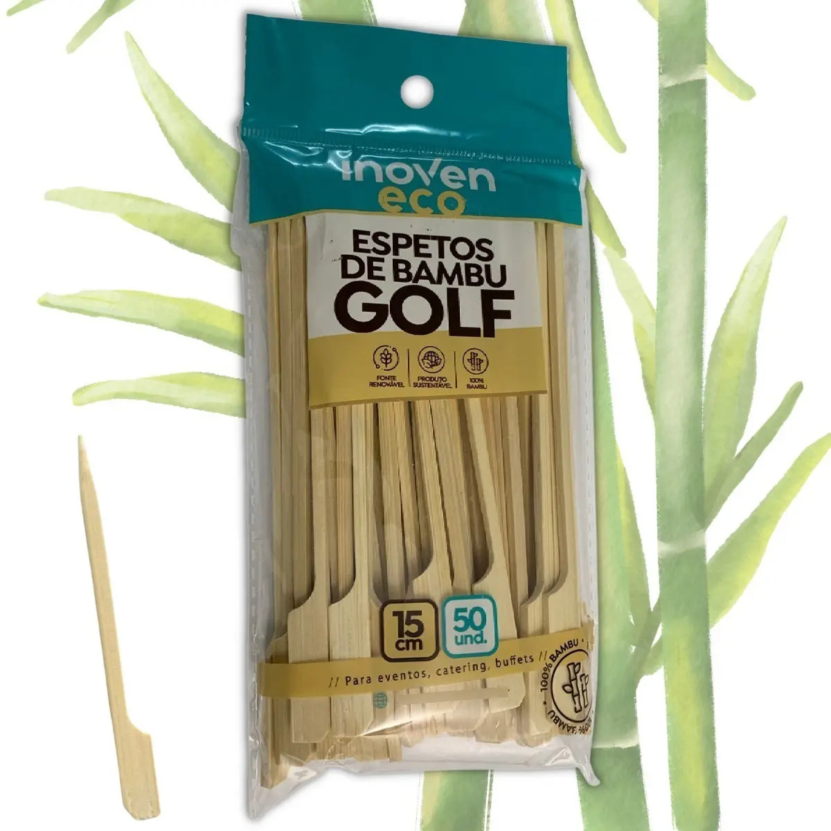 Espeto de Bambu Inoven Golf Para Hambúrguer 15cm 100 Unidades