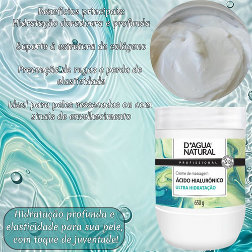 Creme De Massagem Acido Hialuronico 650g Dagua Natural