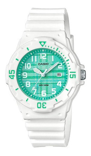 Reloj Pulsera Casio Unisex Malla De Resina Esfera Verde Febo Color de la correa Blanco Color del bisel Blanco Color del fondo Turquesa